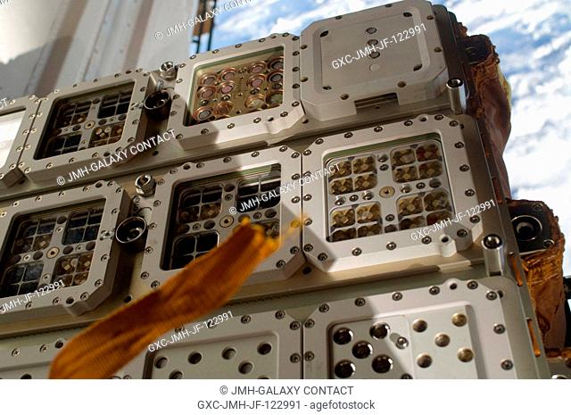 One of two Expedition 18 spacewalkers on March 10 provided this close-up image of the Expose-R experiment, reinstalled a short while earlier on the outside of...