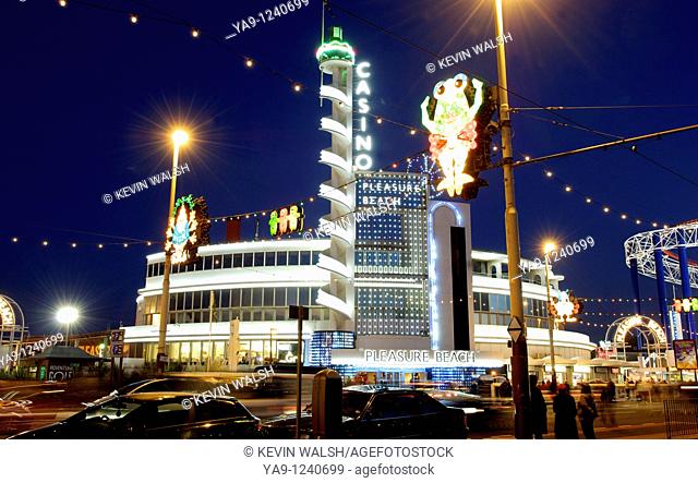 Blackpool Pleasure Beach casino at night during the illuminations