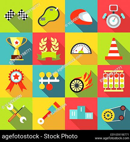 Racing icons set. Flat illustration of 16 racing vector icons for web
