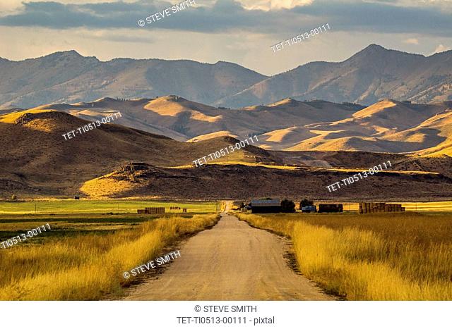 Road to mountains in Fairfield, Idaho