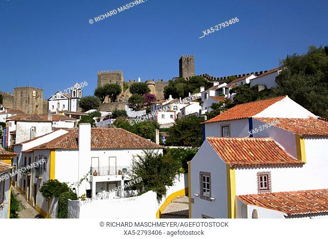 Overview of City with Medieval Castle (background), Obidos, UNESCO World Heritage Site, Portugal
