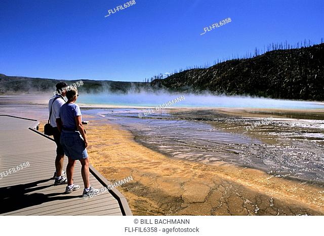 Tourists at Grand Prismatic Spring, Yellowstone National Park