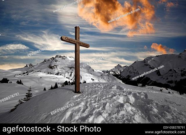 Summit cross above Lech am Arlberg, Vorarlberg, Austria