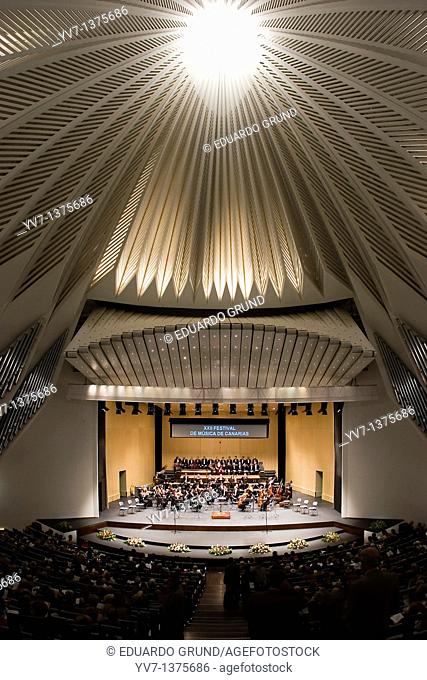 Interior of the Auditorium concert hall of Santa Cruz de Tenerife, designed by architect Santiago Calatrava  Performance of the symphony orchestra and chorus of...