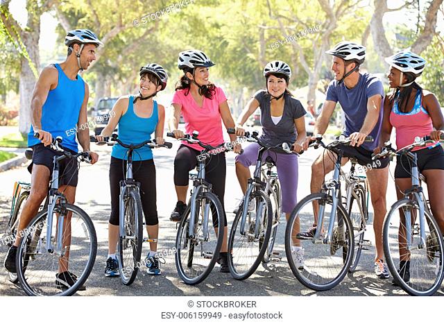 Cycling Club Meeting On Suburban Street