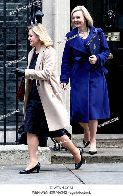 Justine Greening, Secretary of State for Education, and Liz Truss, Secretary of State for Justice, leaving the weekly Cabinet meeting at 10 Downing Street