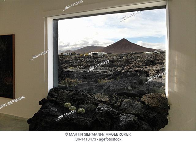 Lava flow through a window, Fundación César Manrique, Manrique's former residence in Teguise, Lanzarote, Canary Islands, Spain, Europe