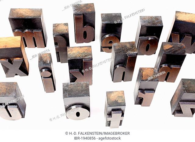 Old wooden letters for printing, bold poster font