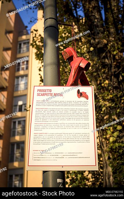 The ""Red Shoes Project"" is an installation designed for the International Day for the Elimination of Violence against Women and which involves the Milanese...