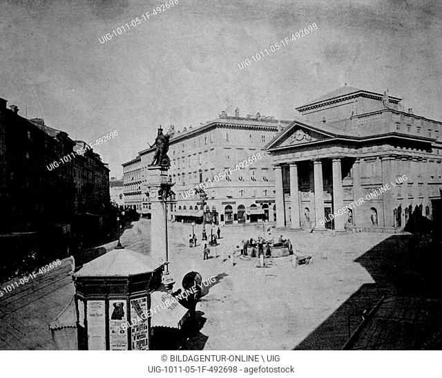 One of the first autotype photographs of le place de la bourse in trieste, former austria, today italy