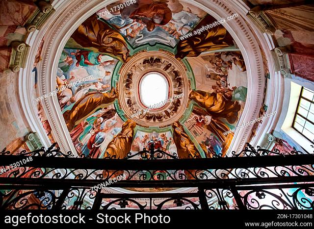 ORTA SAN GIULIO, ITALY, MAY 29, 2019 : interiors decors and frescoes of chapel in Sacro monte di Orta, , may 29, 2019, in Orta san Giulio, italy