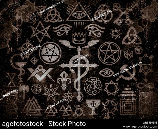 Medieval Occult Signs And Magic Stamps, Sigils, Locks, Knots. Mystic symbols of the Illuminati, Masonic Rituals and Black Magic