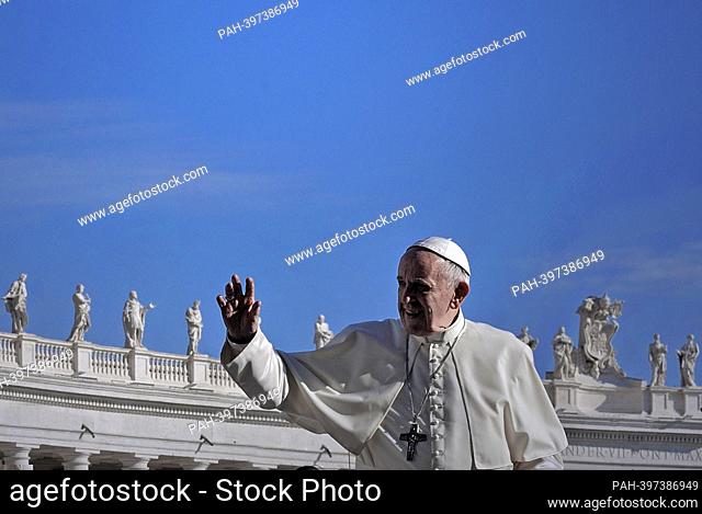 March 13, 2023 marks 10 years of Pontificate for Pope Francis. in the picture : Pope Francis during of a weekly general audience at St Peter's square in Vatican
