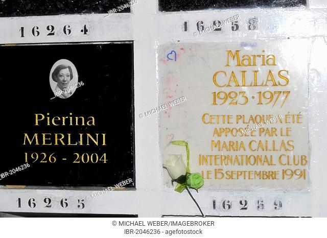 Urn graves of Maria Callas and Pierina Merlini, Cimetière du Père Lachaise Cemetery, Paris, France, Europe, PublicGround