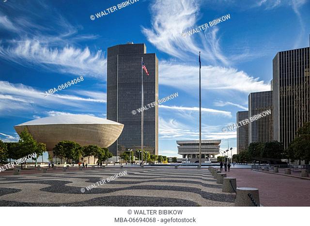 USA, New York, Hudson Valley, Albany, New York State Capitol, Rockefeller Empire State Plaza, The Egg State Theater and Corning Tower