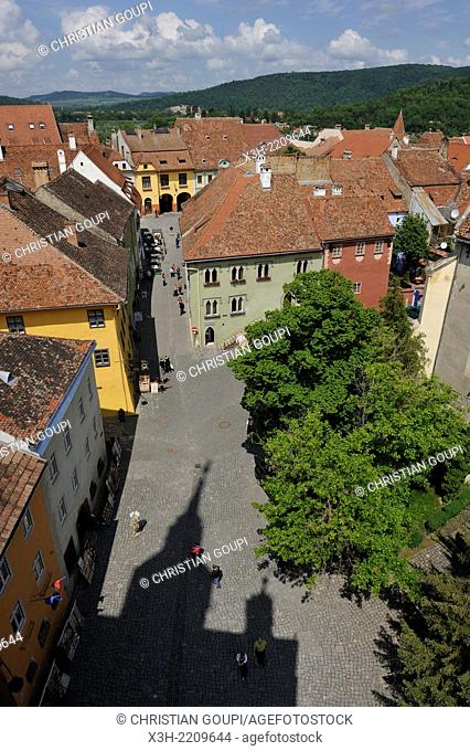 view over the Old Town from the Clock Tower, Sighisoara, Transylvania, Romania, Southeastern and Central Europe
