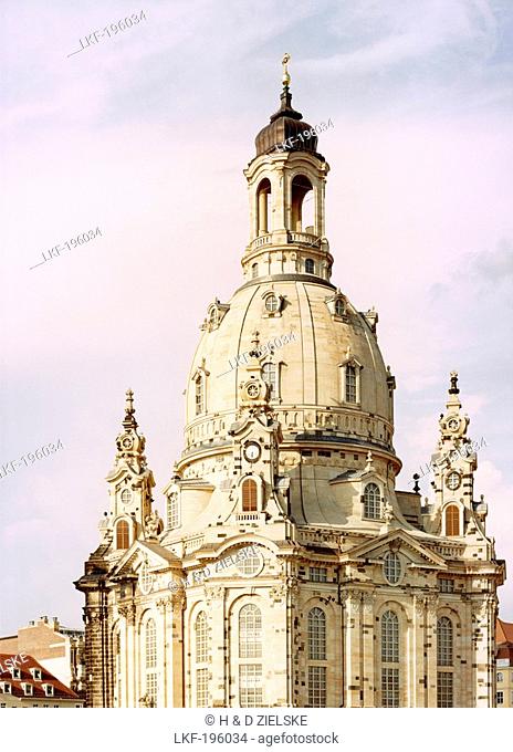 The rebuilt Dresdner Frauenkirche, Church of Our Lady in Dresden. It was destroyed about three months prior to the end of World War II