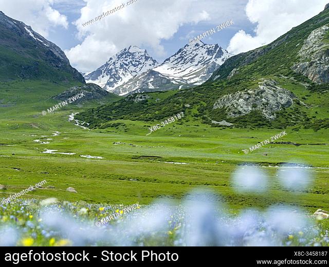 Landscape in the National Park Besch Tasch in the Talas Alatoo mountain range, Tien Shan or Heavenly Mountains. Asia, Central Asia, Kyrgyzstan