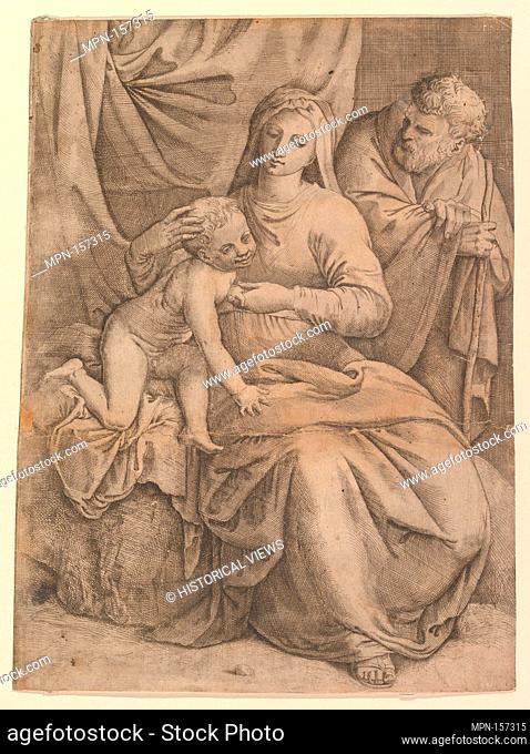 The Holy Family. Artist: Battista Franco (Italian, Venice ca. 1510-1561 Venice); Date: 1510-61; Medium: Engraving and etching; Dimensions: sheet: 13 15/16 x 10...