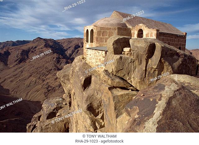 Holy Trinity Chapel, rebuilt in 1934 on summit of Mount Sinai, where Moses received the Ten Commandments, Egypt, North Africa, Africa