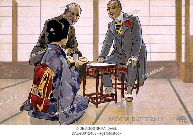 Postcard by Leopoldo Metlicovitz created on occasion of the premiere of the opera Madame Butterfly, by Giacomo Puccini (1858-1924) in Brescia, 1904