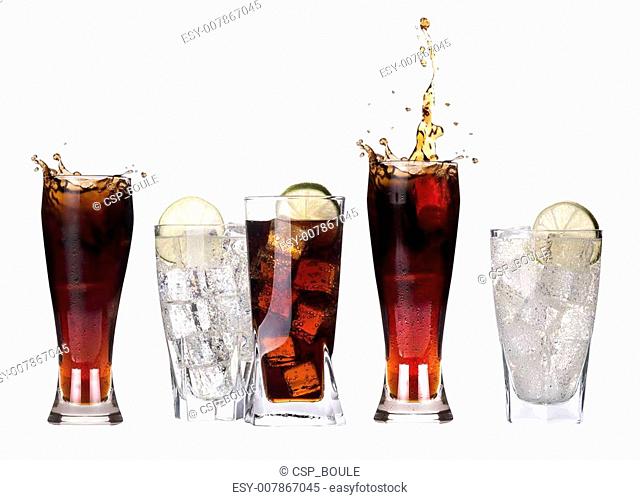 Fresh cola drink background with ice