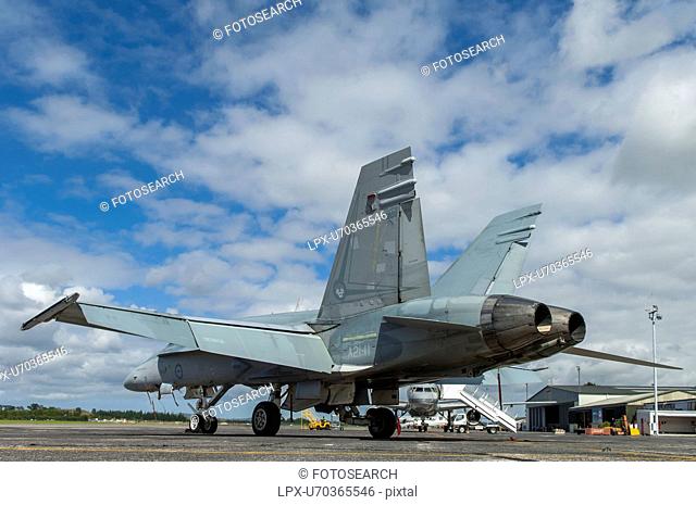 Rear view of RAAF McDonnell Douglas F/A-18A at Whenuapai Air Base