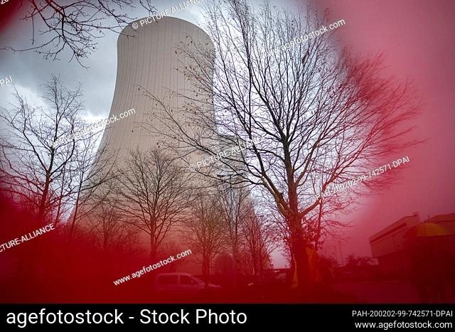 02 February 2020, Lower Saxony, Grohnde: The nuclear power plant, taken during a protest action by anti-nuclear activists through a hole in an anti-nuclear...