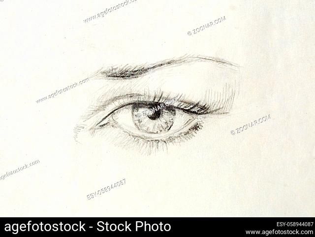 Woman eye, Hand draw on paper, fashion illustration