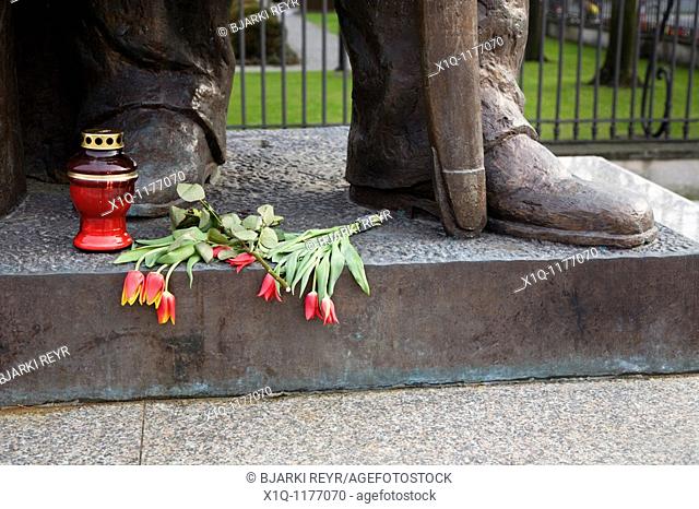 Warsaw Poland: Flowers by Jozef Klemens Pilsudski's memorial in memory of president Lech Kaczynski who died in a plane crash