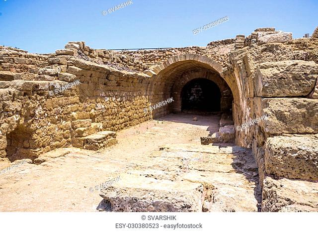 Fragment of buildings inside in the ruined city of Caesarea in Israel
