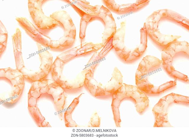 heap of shrimps over white