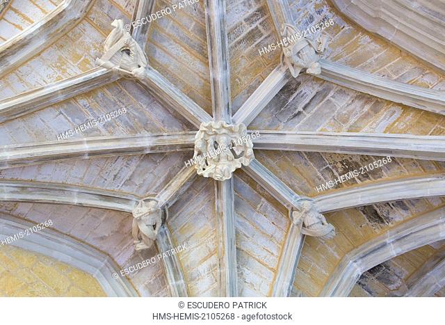 France, Dordogne, Perigord Noir, Le Buisson de Cadouin, the cloister of the former cistercian abbey in flamboyant gothic style