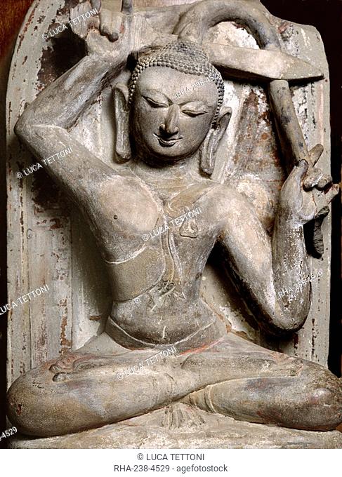 Statue dating from the late 11th or early 12th century AD of Prince Siddhartha cutting his hair, Bagan Museum, Bagan Pagan, Myanmar Burma, Asia
