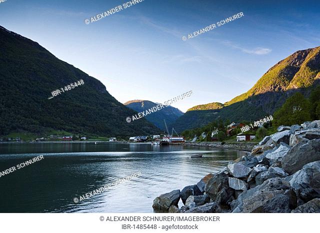 The village of Skjolden at the northern end of the Lustrafjord, Norway, Scandinavia, Europe
