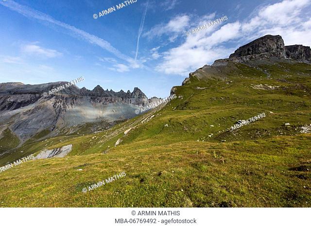 View of UNESCO World Heritage natural site Tektonikarena Sardona near Flims, Grisons, Switzerland