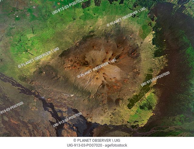Satellite view of Mauna Kea Volcano, Island of Hawaii. This image was compiled from data acquired by Landsat 8 satellite in 2014