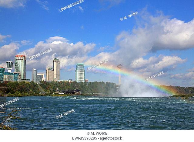 Niagara falls, sea spray with a rainbow at headwater, Canada, Ontario, Niagara