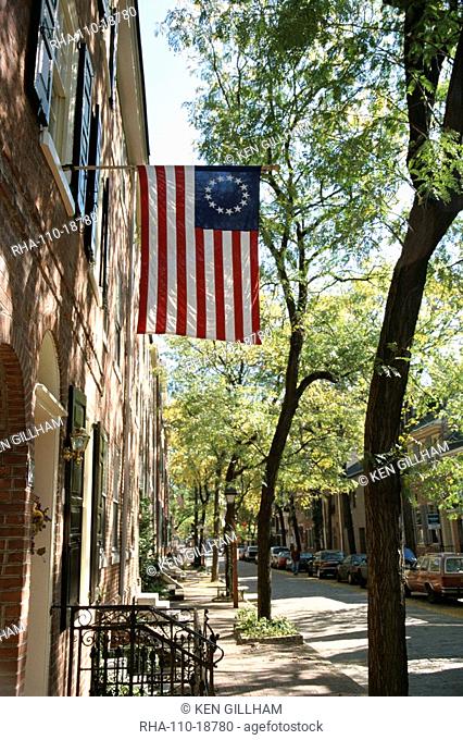 Historic flag, Society Hill, Philadelphia, Pennsylvania, United States of America U.S.A., North America
