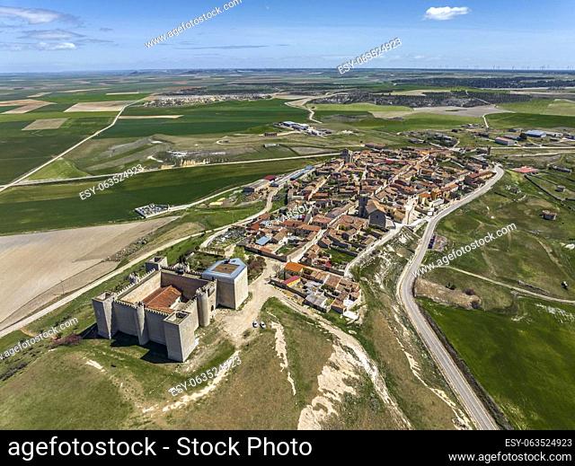 Panoramic aerial view of Montealegre de Campos Province of Valladolid Spain west view