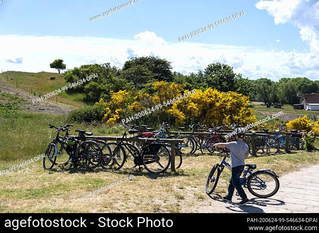 07 June 2020, Mecklenburg-Western Pomerania, Hiddensee: A boy is about to park his bike. An impressive natural spectacle is currently taking place on the island...