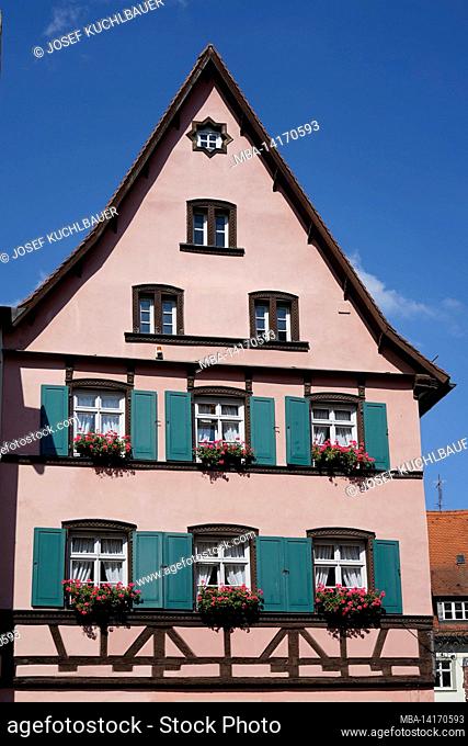 germany, bavaria, upper franconia, bamberg, old town, half-timbered house, gable end, shutters, floral decorations