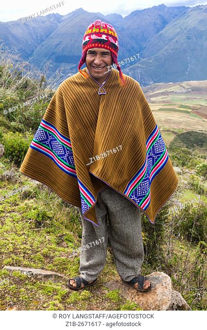 Peruvian farmer in the hills above the village of Misminay, Peru