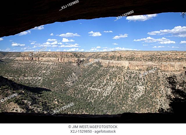 Cortez, Colorado - The view from the Balcony House cliff dwelling at Mesa Verde National Park  The park features cliff dwellings of ancestral Puebloans that are...