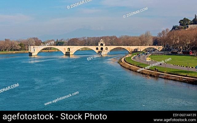 Ruins of Pont d Avignon Bridge Over River Rhone