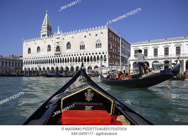 View of Doge's Palace in St. Mark's Square from the Gondola, Venice, Italy