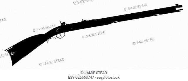 Silhouette of a typical flintlock musket over a white background