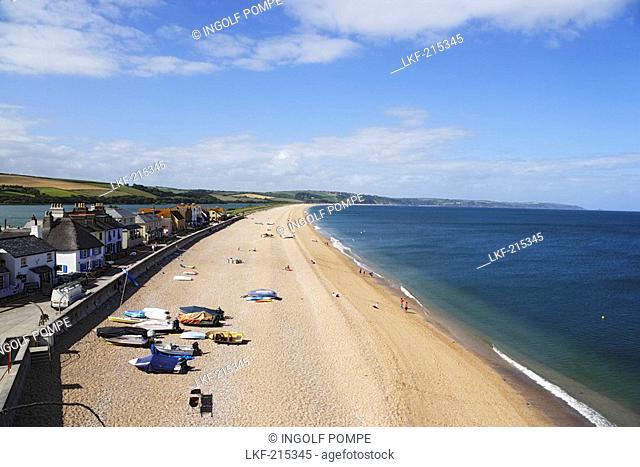View along sandy beach, Torcross, Devon, England, United Kingdom