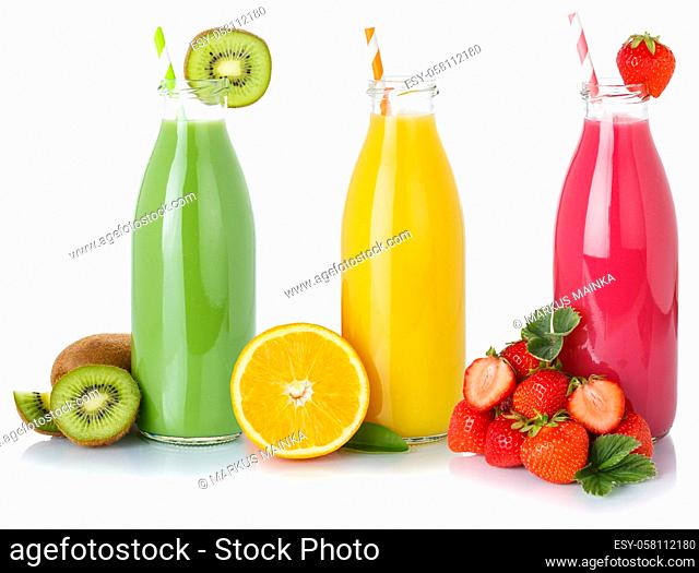 Fruit smoothie smoothies juice drink drinks straw bottles isolated on a white background