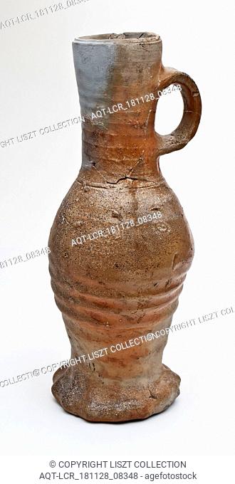 Stoneware jug flamed on pinched foot, cylindrical neck, brown, pot jug crockery holder soil find ceramic stoneware glaze salt glaze, belly 9.2 foot 8